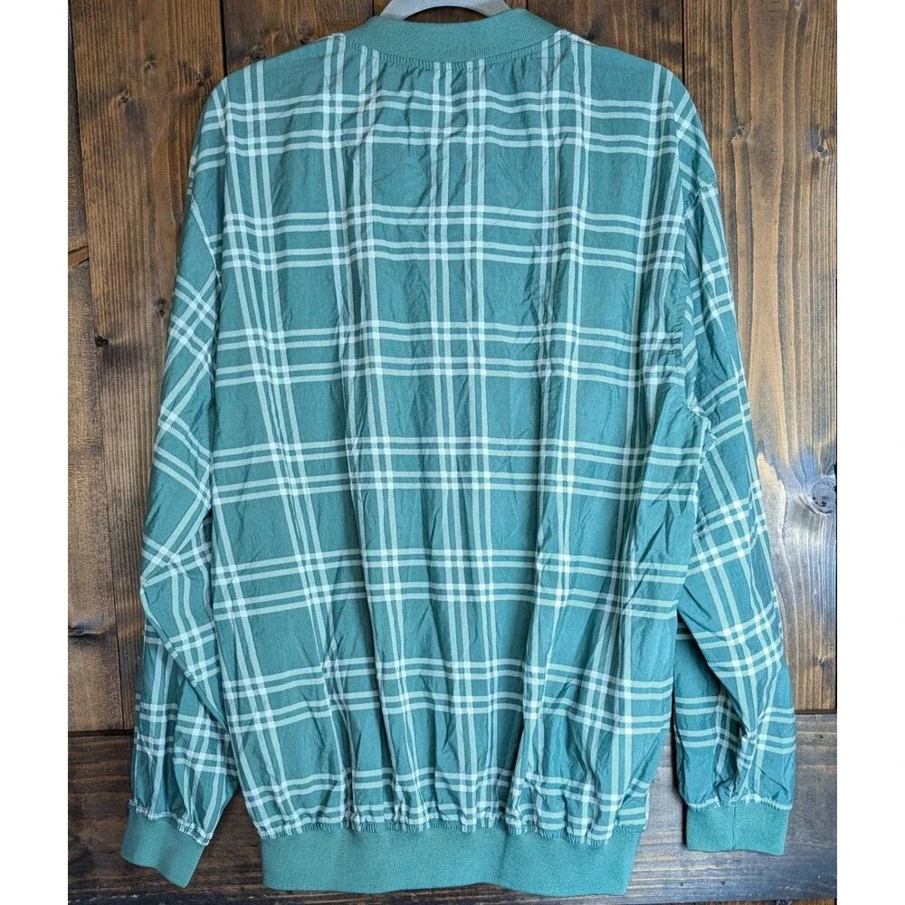 Vintage Catalina Golf Pullover Windbreaker Mens L Green Plaid V Neck Nylon...